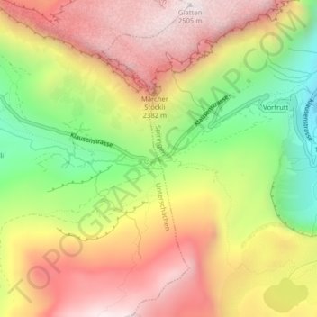 Klausenpass topographic map, elevation, terrain