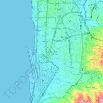 Burj El Brajneh topographic map, elevation, terrain