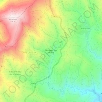 Ribeira do Vale da Ursa topographic map, elevation, terrain
