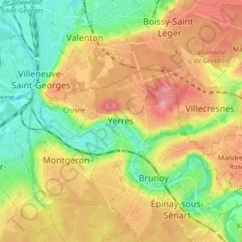 Yerres topographic map, elevation, terrain