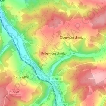 Unterwürschnitz topographic map, elevation, terrain