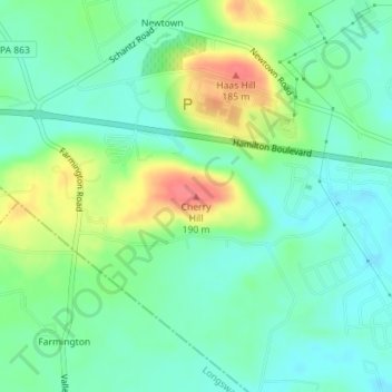 Cherry Hill topographic map, elevation, terrain