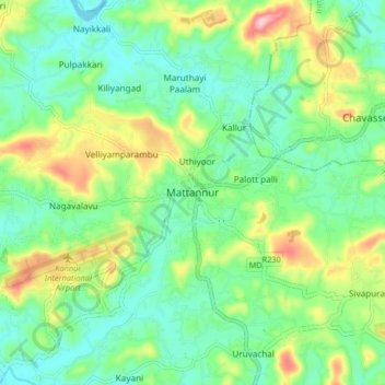 Mattannur topographic map, elevation, terrain