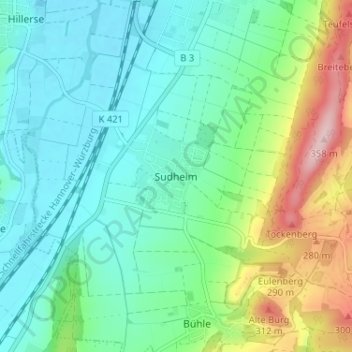 Sudheim topographic map, elevation, terrain