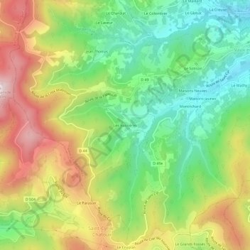 Les Bussières topographic map, elevation, terrain