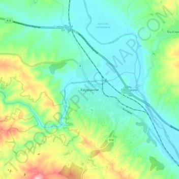 Harmanli topographic map, elevation, terrain