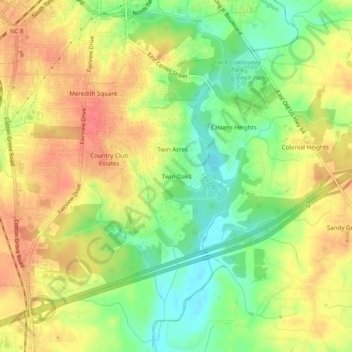 Twin Oaks topographic map, elevation, terrain