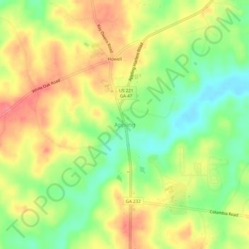 Appling topographic map, elevation, terrain