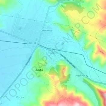 Izcuchaca topographic map, elevation, terrain