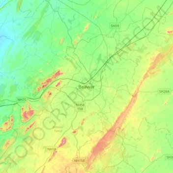 Beawar topographic map, elevation, terrain