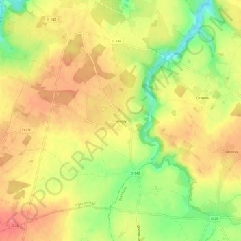 Sanzay topographic map, elevation, terrain