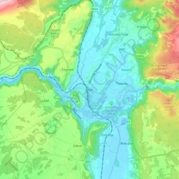 Knin topographic map, elevation, terrain