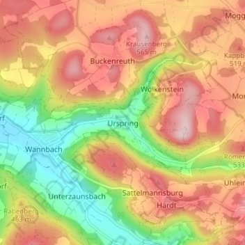 Urspring topographic map, elevation, terrain