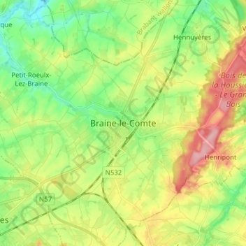 Braine-le-Comte topographic map, elevation, terrain