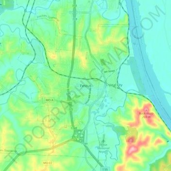 Festus topographic map, elevation, terrain