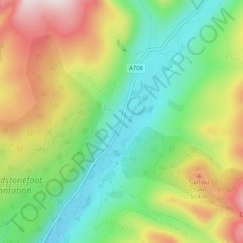 Roundstonefoot topographic map, elevation, terrain