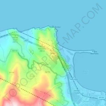 Tindari topographic map, elevation, terrain