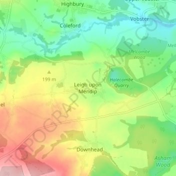 Leigh upon Mendip topographic map, elevation, terrain