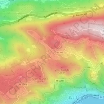 Col d'Èze topographic map, elevation, terrain