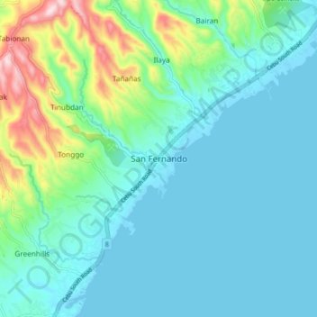 San Fernando topographic map, elevation, terrain