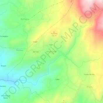 Vilar Chão topographic map, elevation, terrain