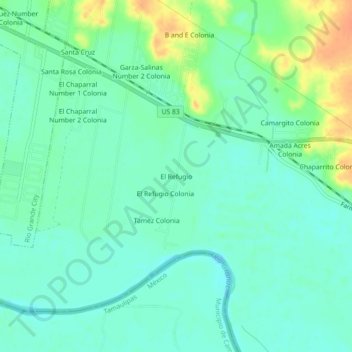 El Refugio topographic map, elevation, terrain
