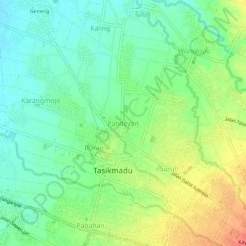 Pandeyan topographic map, elevation, terrain