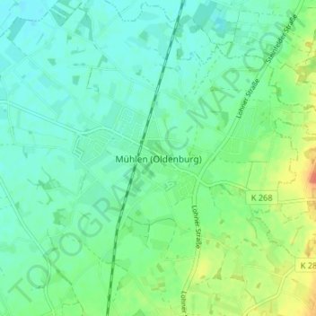 Mühlen (Oldenburg) topographic map, elevation, terrain
