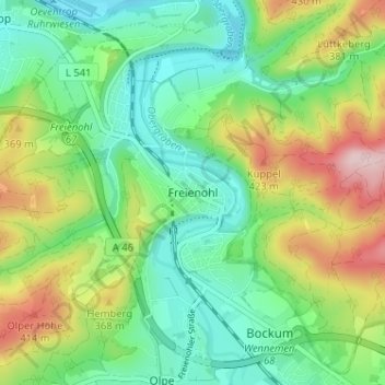 Freienohl topographic map, elevation, terrain