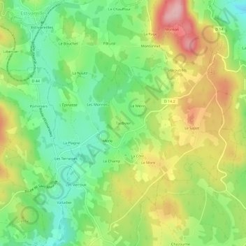 Tardivier topographic map, elevation, terrain