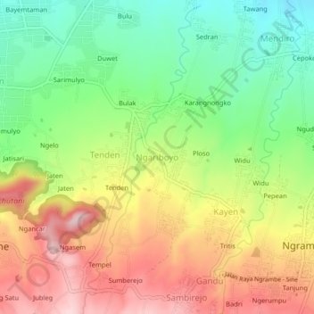 Ngariboyo topographic map, elevation, terrain