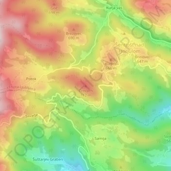 Črni vrh topographic map, elevation, terrain