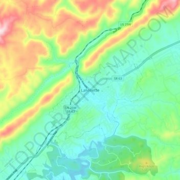 LaFollette topographic map, elevation, terrain