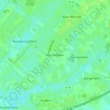 Klein-Hollen topographic map, elevation, terrain