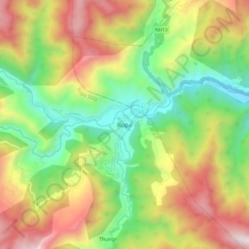 Rupa topographic map, elevation, terrain