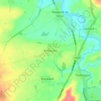 Armscote topographic map, elevation, terrain