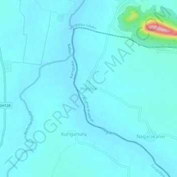 Honnur topographic map, elevation, terrain