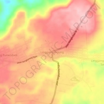 Linggang Bigung topographic map, elevation, terrain