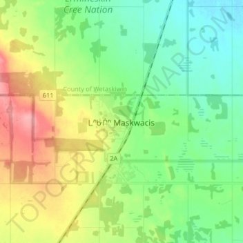 Maskwacis topographic map, elevation, terrain