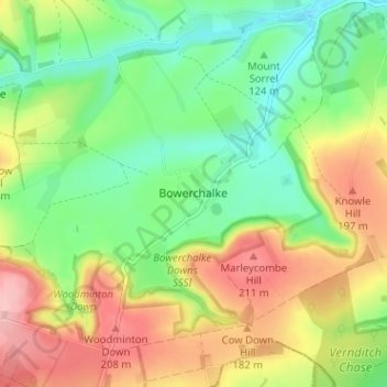 Bowerchalke topographic map, elevation, terrain