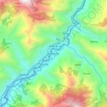 Khalanga topographic map, elevation, terrain