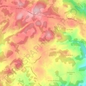 Lavialle topographic map, elevation, terrain