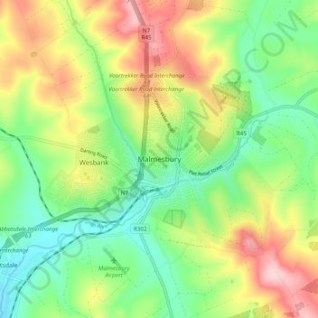 Malmesbury topographic map, elevation, terrain