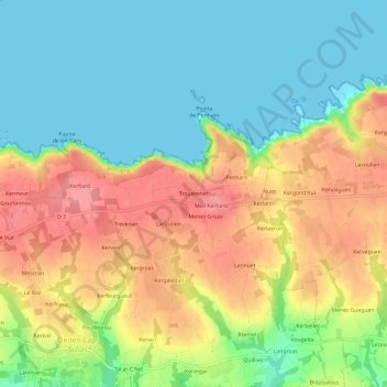 Trouerenec topographic map, elevation, terrain