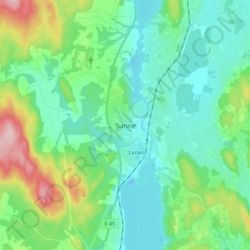 Sunne topographic map, elevation, terrain