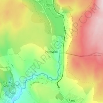 Pontsticill topographic map, elevation, terrain