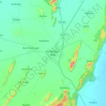 Kishangarh Bas topographic map, elevation, terrain