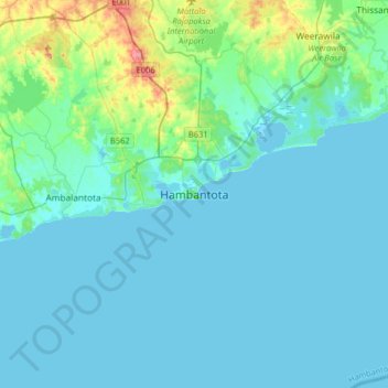 Hambantota topographic map, elevation, terrain