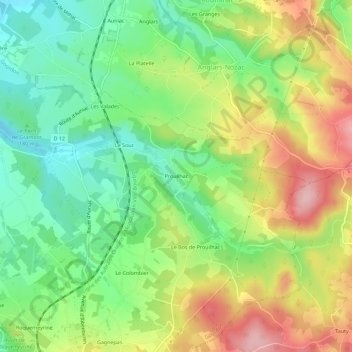 Prouilhac topographic map, elevation, terrain