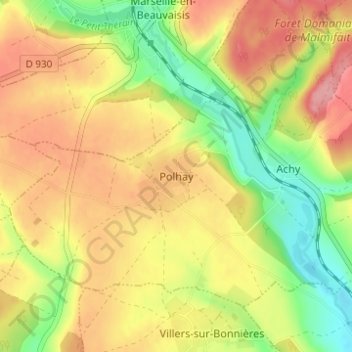 Polhay topographic map, elevation, terrain